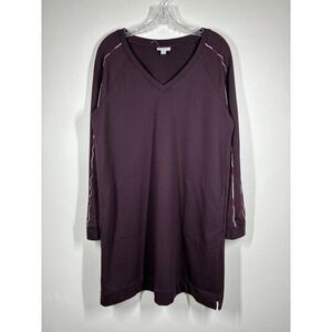 J Jill Fit Burgundy V Neck‎ Long Sleeve Pocket Sweatshirt Dress Medium Stretchy